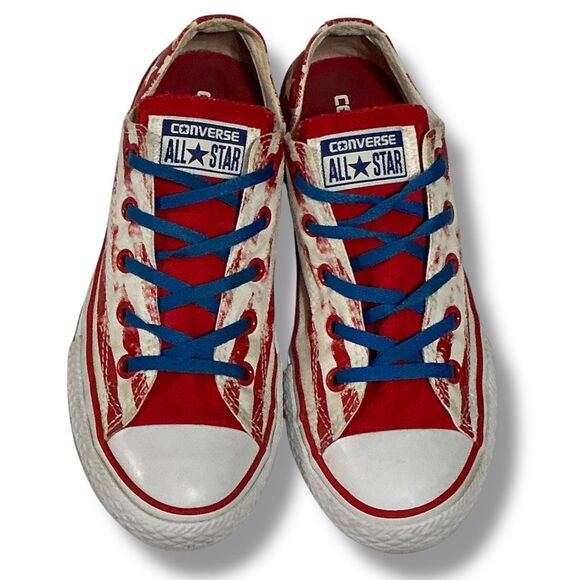Converse All Star Stripes and Stars American Flag Red White & Blue Sneakers Juni - Picture 2 of 11